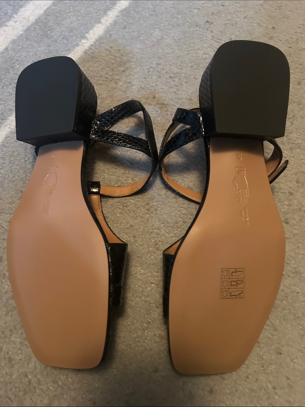 Black Strappy Square-Toe Block Heel Sandals